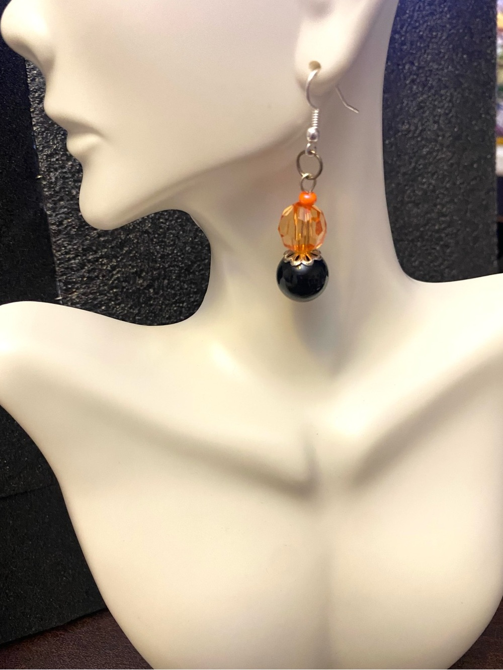 Orange and Black Bead Drop Earrings - Classic Dangle